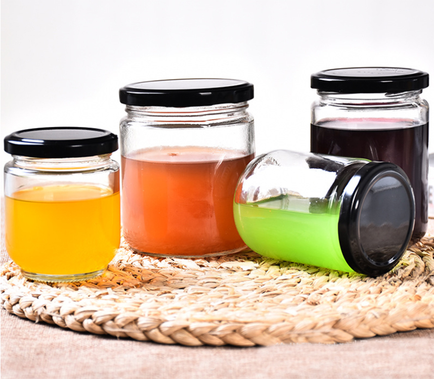 wholesale food glass storage jar 250 gram glass jar with Golden Metal airtight lid cylinder jar