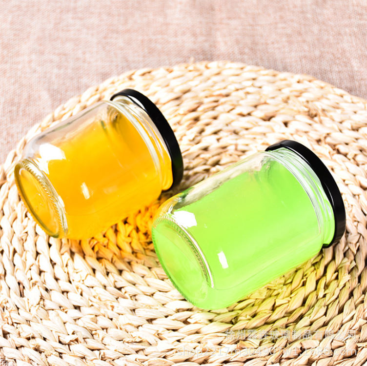 wholesale food glass storage jar 250 gram glass jar with Golden Metal airtight lid cylinder jar