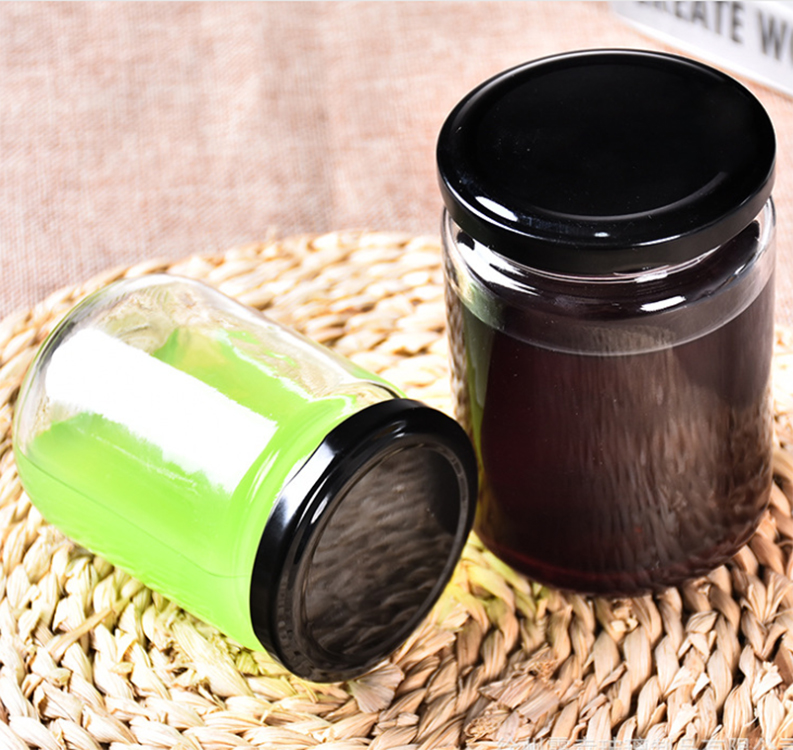 wholesale food glass storage jar 250 gram glass jar with Golden Metal airtight lid cylinder jar
