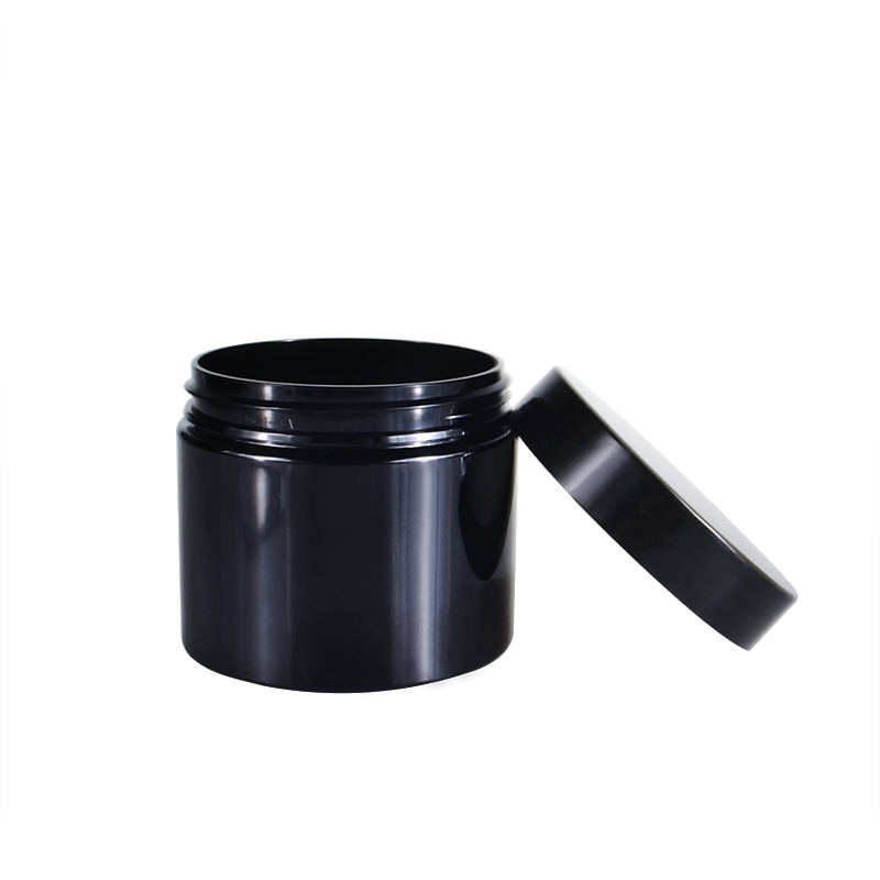 wholesale food grade 100g 120g 150g 200g 250g 300g 500g black PET plastic jar with black plastic cap
