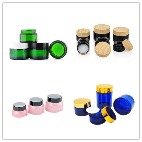 wholesale frosted amber rose gold glass cosmetic jar with golden pink green