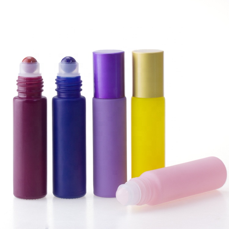 wholesale frosted color roller ball glass bottle new design gemstone roll on bottles 10 ml