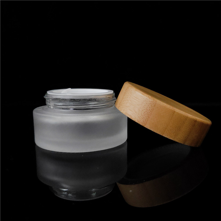 wholesale frosted cosmetic glass jar 50ml 100ml with bamboo lid frasco de vidrio bocal verre