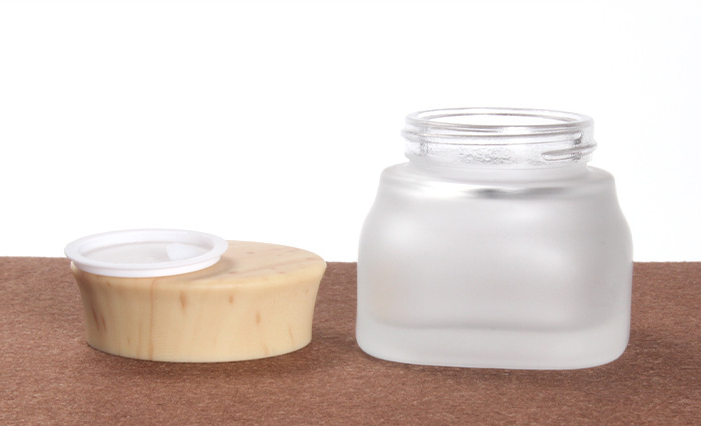 wholesale frosted glass cream jar cosmetic jar with bamboo lid 50g