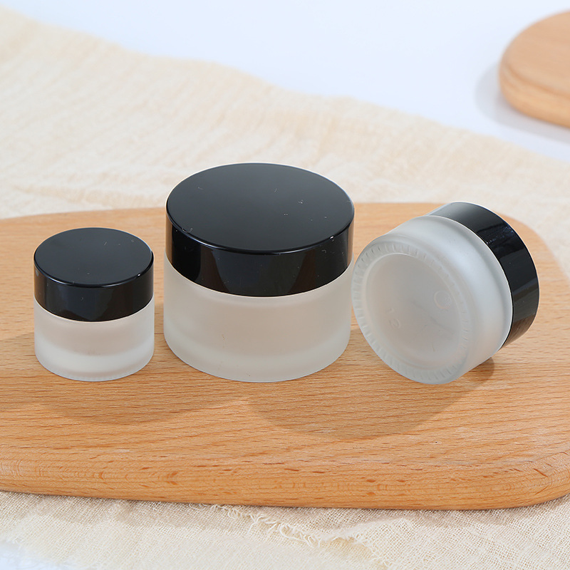 wholesale frosted glass cream jar cosmetic jar with golden black silver cap