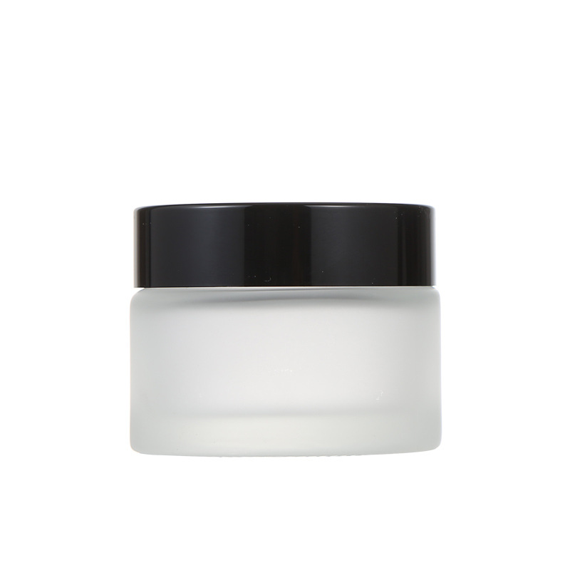 wholesale frosted glass cream jar cosmetic jar with golden black silver cap