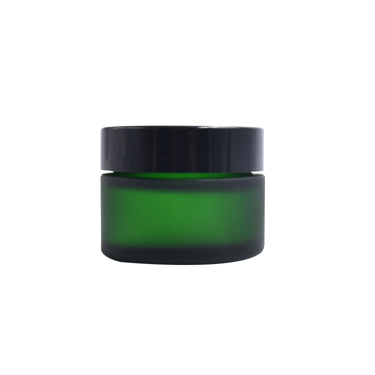 wholesale frosted green glass container black lid cosmetic cream lotion glass jar