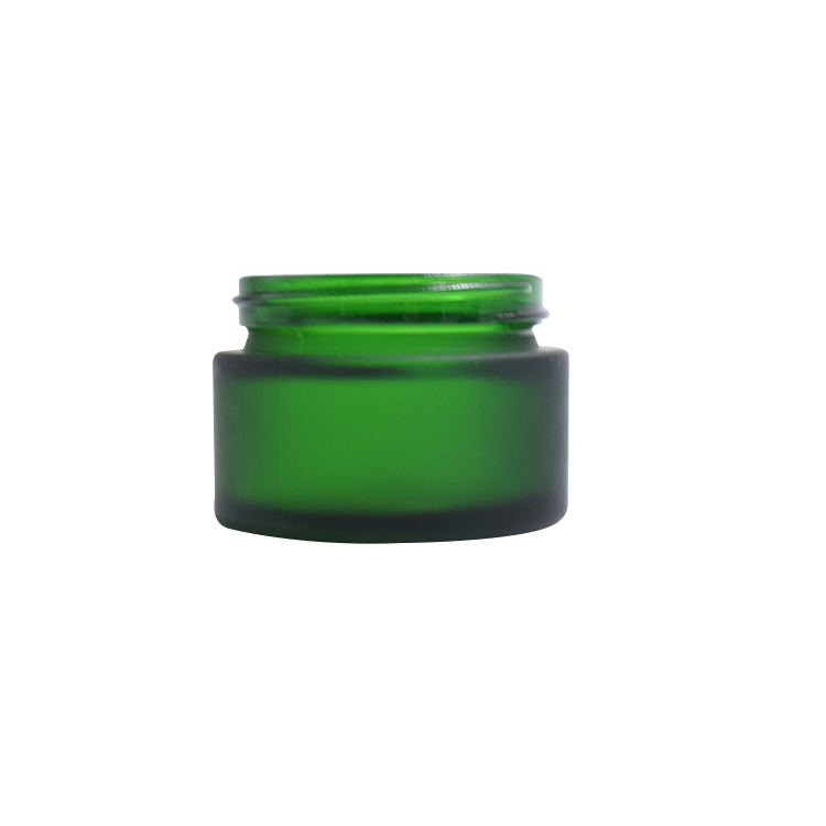 wholesale frosted green glass container black lid cosmetic cream lotion glass jar