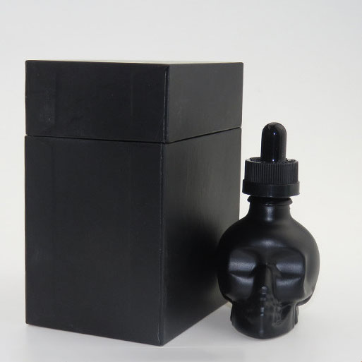 wholesale glass bottles hot sale black dropper bottle glass skull 30ml glass dropper bottles black matte with packing tube