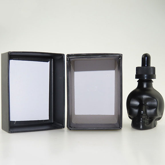 wholesale glass bottles hot sale black dropper bottle glass skull 30ml glass dropper bottles black matte with packing tube
