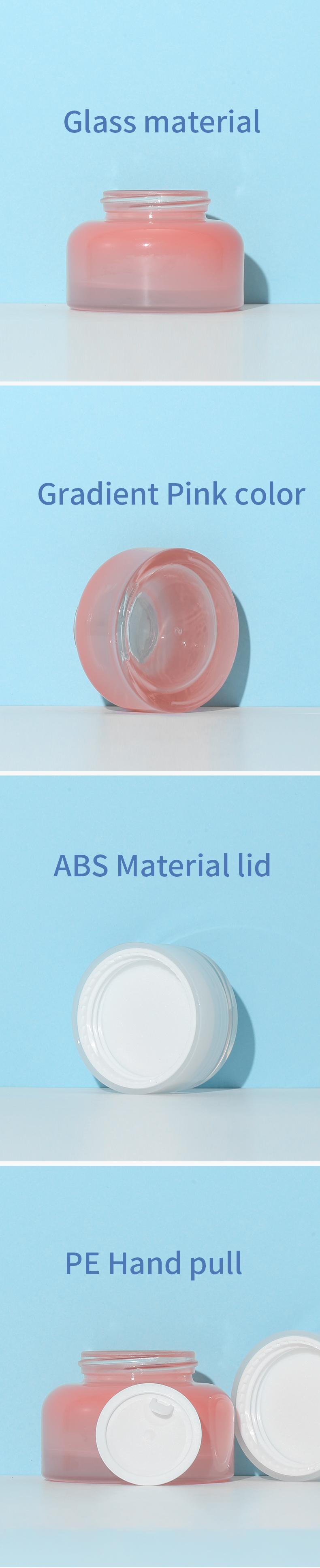 wholesale glass face cream jar pink cosmetic cream jar 50ml packaging for cosmetic glass jar
