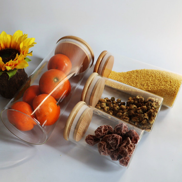 wholesale glass jars with bamboo lid borosilicate bottle Container 250ml in bulk storage small spice food airtight glass jar