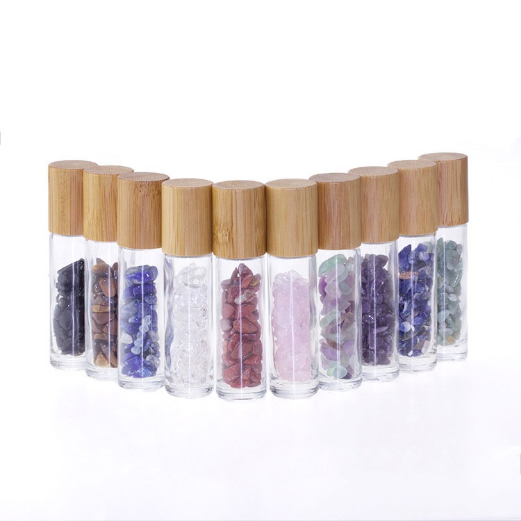 wholesale glass roller bottle with nature bamboo lid cosmetic 10ml glass roll on perfume bottle