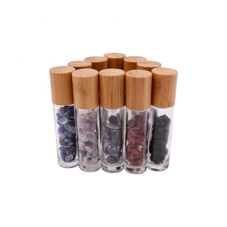 wholesale glass roller bottle with nature bamboo lid cosmetic 10ml glass roll on perfume bottle