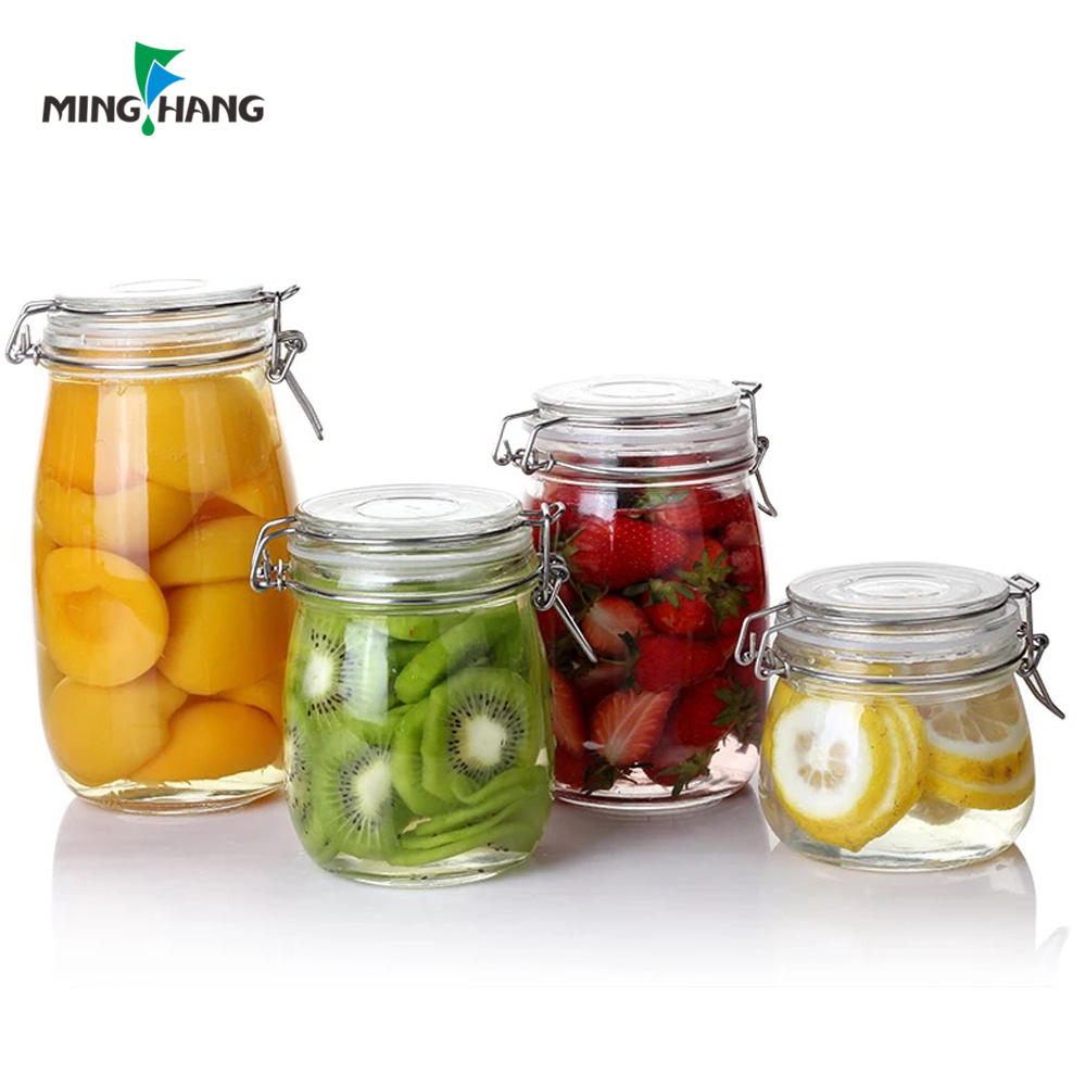 wholesale glass storage jar with clip glass canister with glass lid