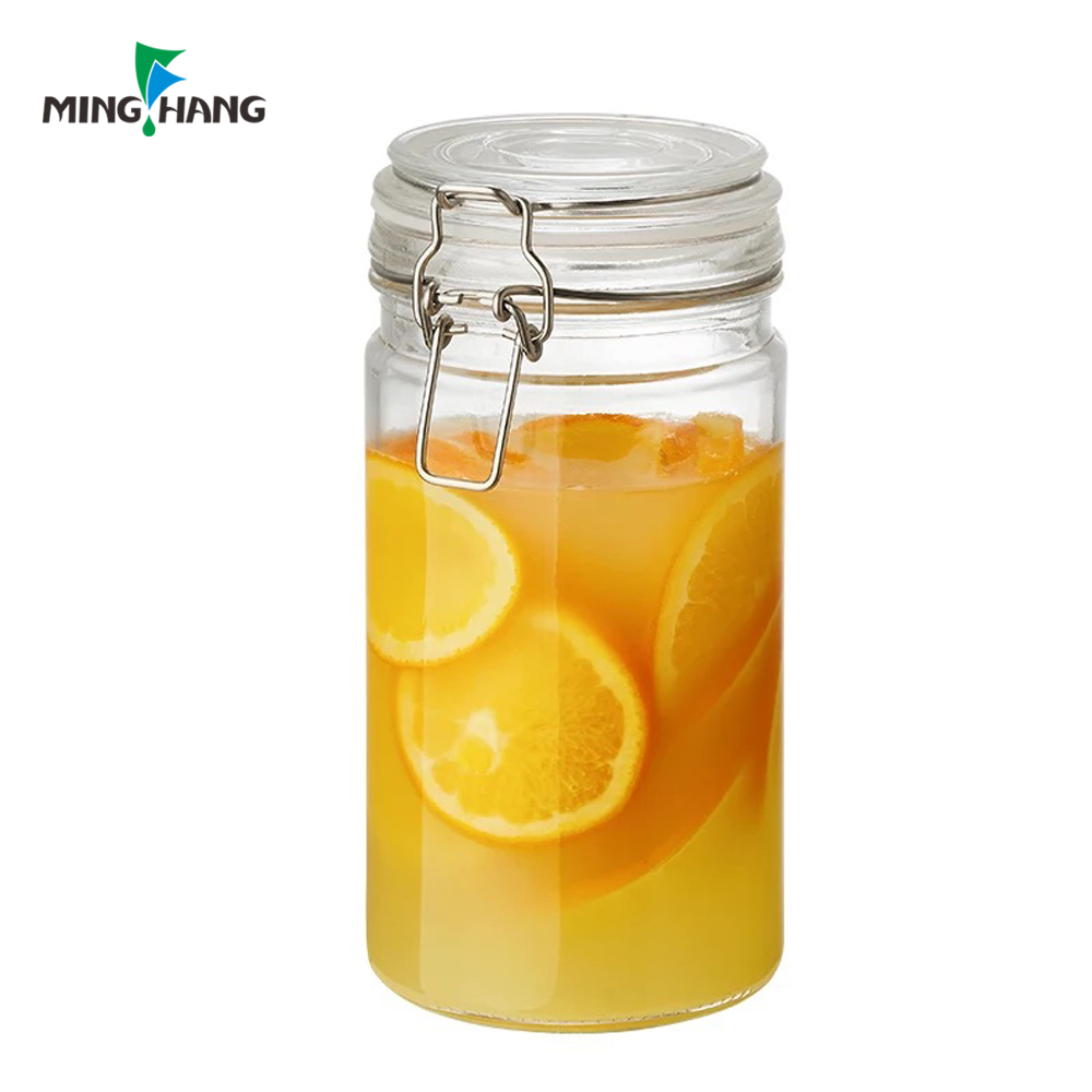 wholesale glass storage jar with clip glass canister with glass lid