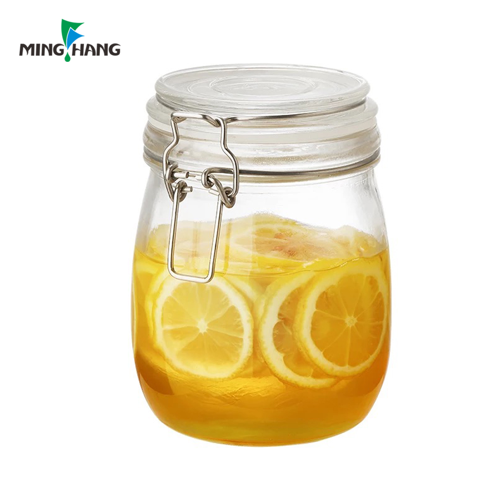 wholesale glass storage jar with clip glass canister with glass lid