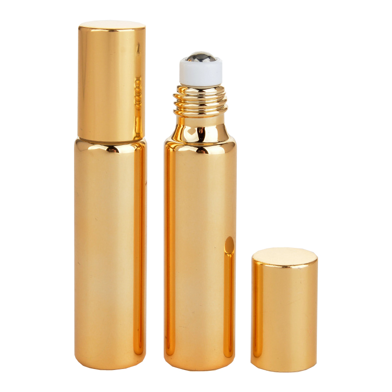 wholesale gold roller ball bottle essential oil 5ml 10ml empty roll on bottle with cap