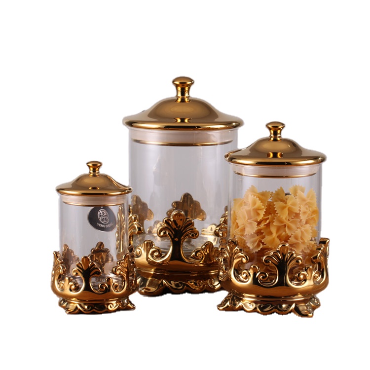 wholesale good quality royal luxury home goods kitchenware food storage jar tea coffee canister sets with lid