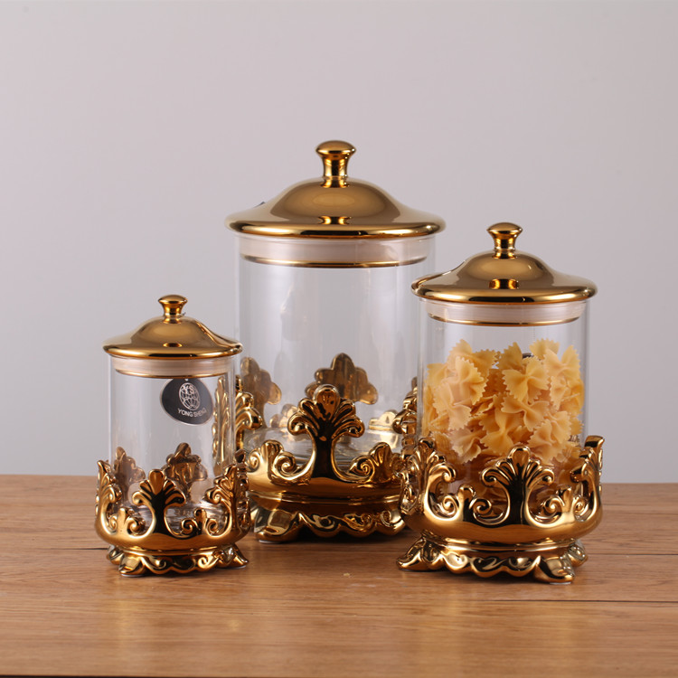 wholesale good quality royal luxury home goods kitchenware food storage jar tea coffee canister sets with lid