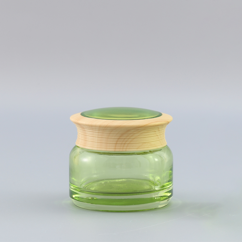 wholesale green luxury cosmetic glass jar 50ml cream jar containers with glass jar bamboo lids