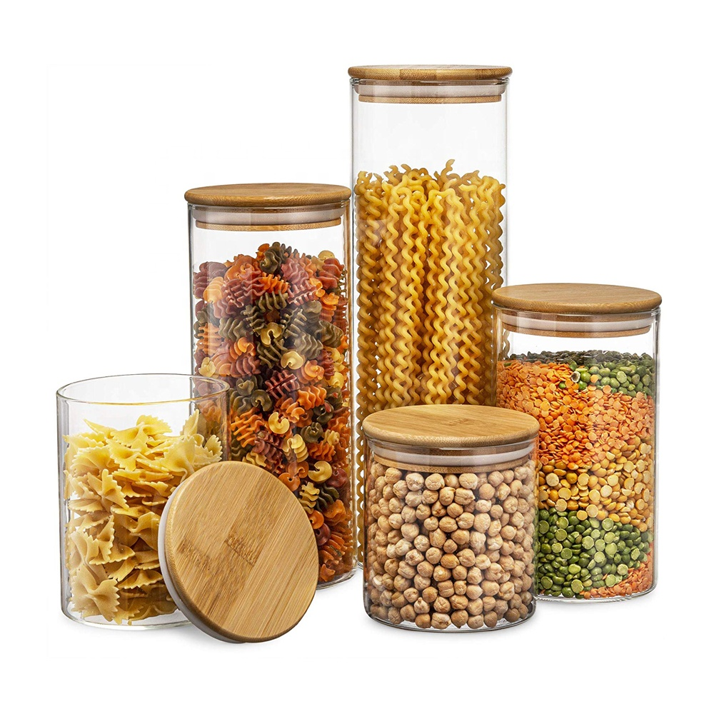 wholesale heat resistant high borosilicate glass storage jar bamboo lids BJ-CC23