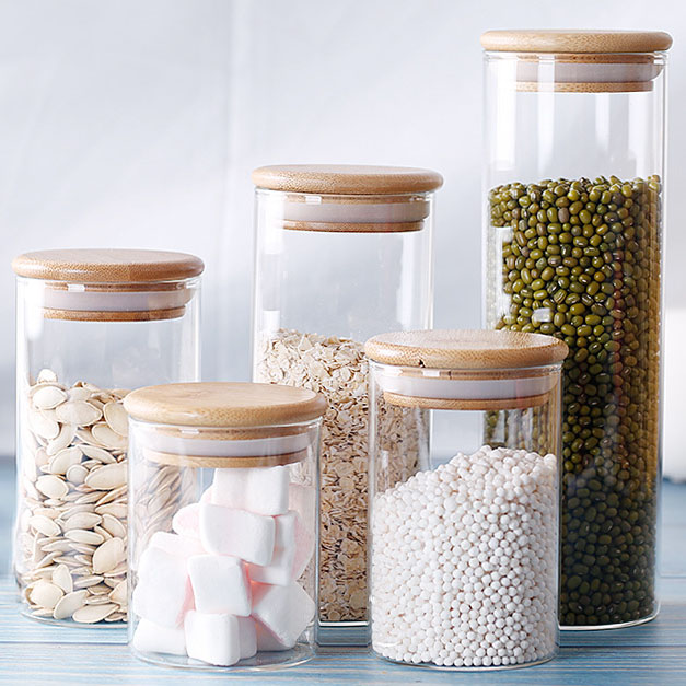 wholesale heat resistant high borosilicate glass storage jar bamboo lids BJ-CC23
