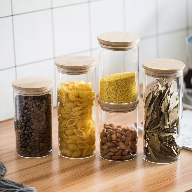 wholesale heat resistant high borosilicate glass storage jar bamboo lids BJ-CC23