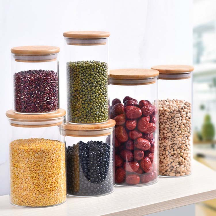 wholesale heat resistant high borosilicate glass storage jar bamboo lids BJ-CC23