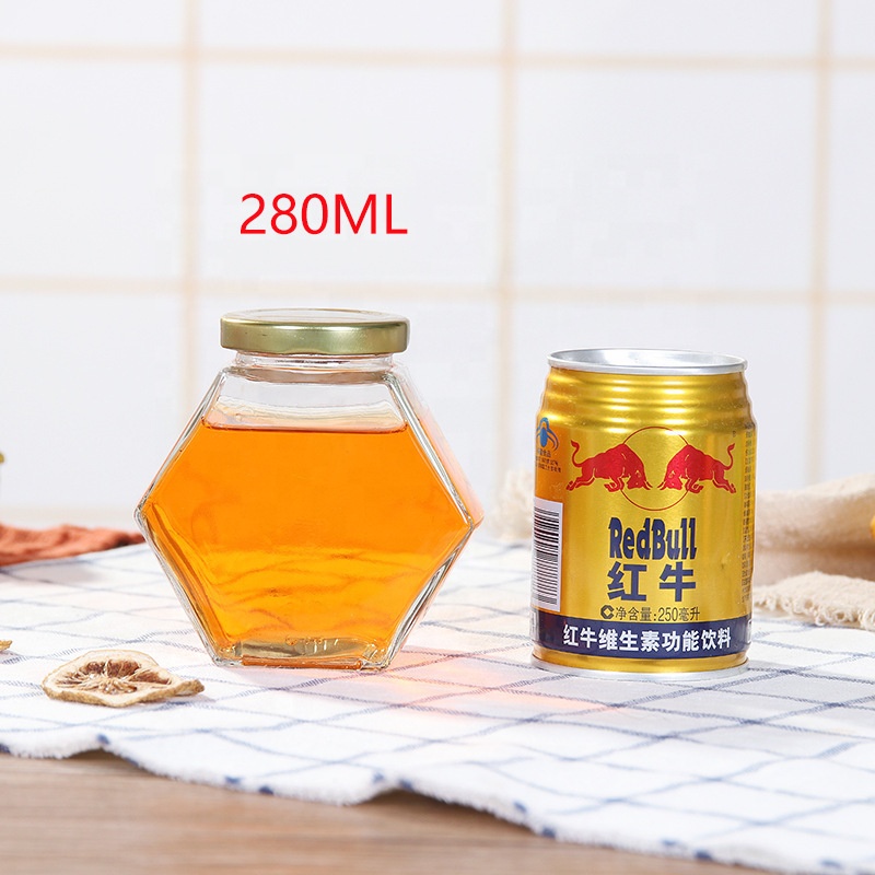 wholesale hexagonal glass honey container