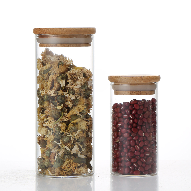 wholesale high borosilicate glass container cooking oil tube butter jar medicine bottle cosmetic jar bamboo cover