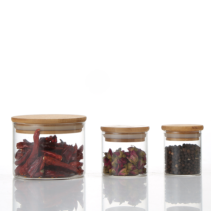 wholesale high borosilicate glass container cooking oil tube butter jar medicine bottle cosmetic jar bamboo cover