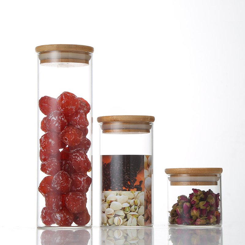 wholesale high borosilicate glass container cooking oil tube butter jar medicine bottle cosmetic jar bamboo cover