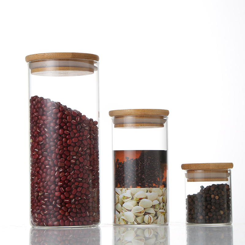 wholesale high borosilicate glass container cooking oil tube butter jar medicine bottle cosmetic jar bamboo cover