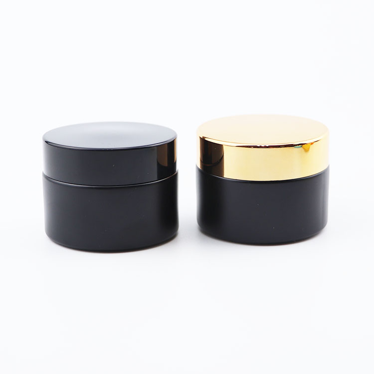 wholesale high-end frosted matte black cosmetic glass jar  lotion serum cream jar full set 15g 30g 50g