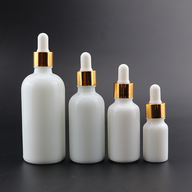 wholesale high quality Essential oil opal white porcelain glass dropper bottle with gold screw cap 10ml 30ml 50ml 100ml