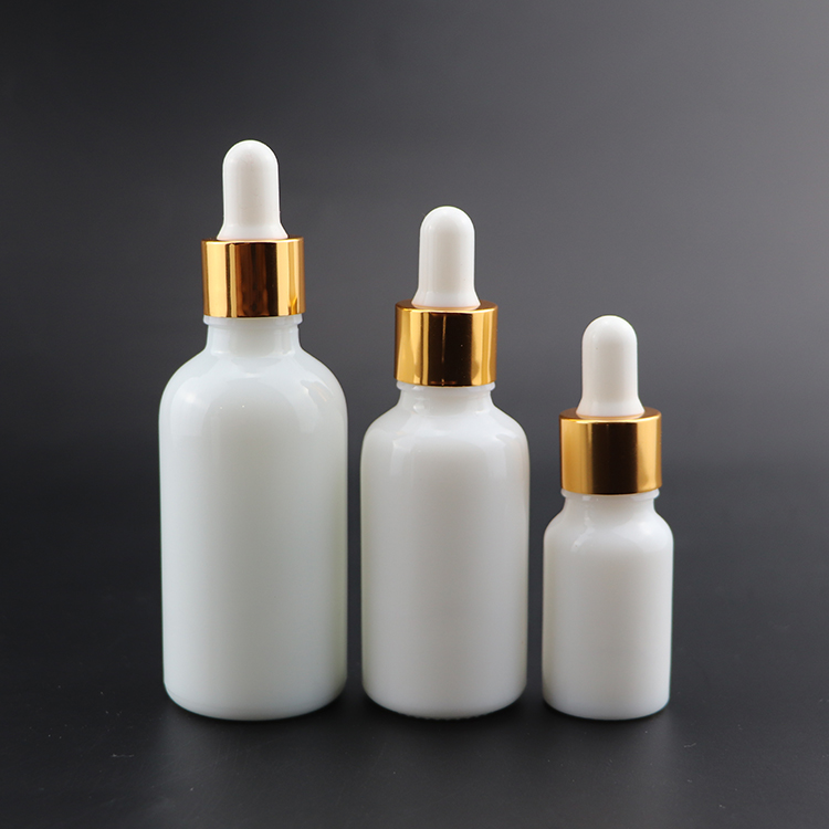 wholesale high quality Essential oil opal white porcelain glass dropper bottle with gold screw cap 10ml 30ml 50ml 100ml