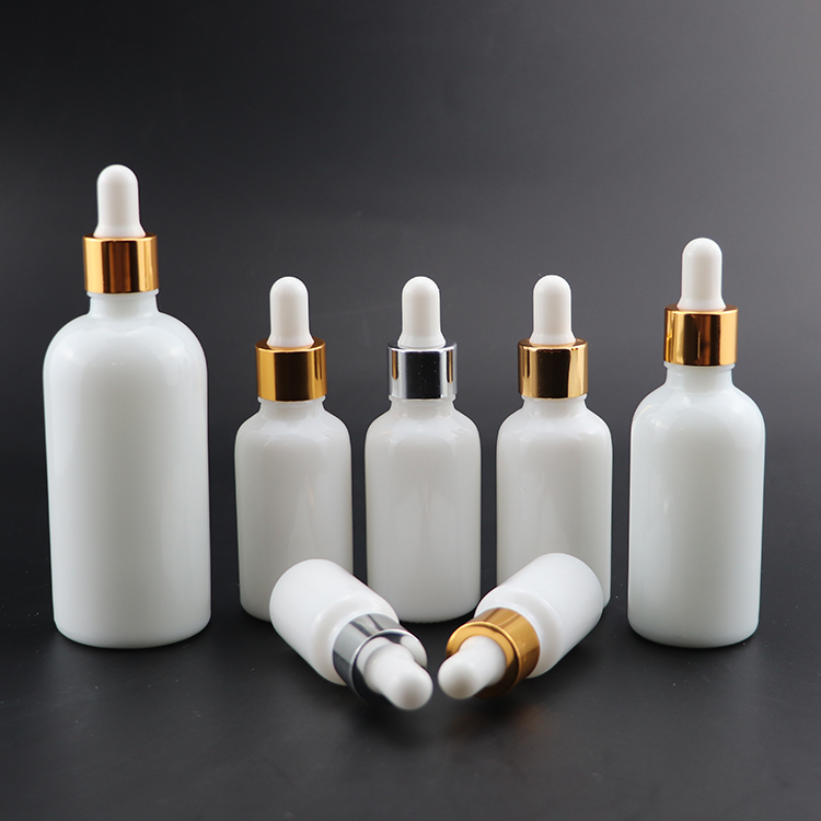 wholesale high quality Essential oil opal white porcelain glass dropper bottle with gold screw cap 10ml 30ml 50ml 100ml