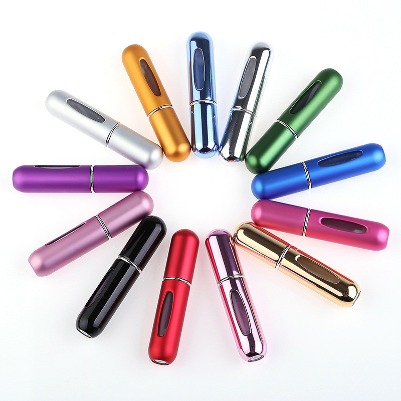 wholesale high quality colorful fashionable refillable empty glass spray 5ml perfume bottles with your custom logo