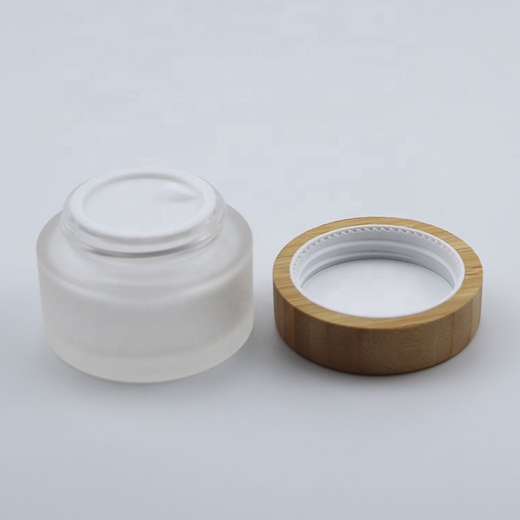 wholesale high quality glass jar with bamboo lid empty cosmetic clear frosted container
