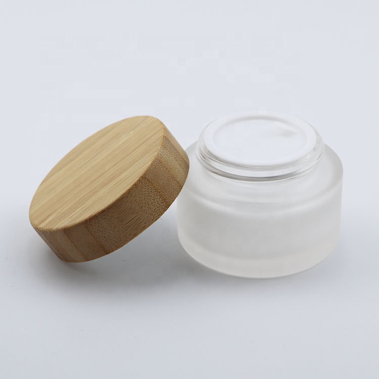 wholesale high quality glass jar with bamboo lid empty cosmetic clear frosted container