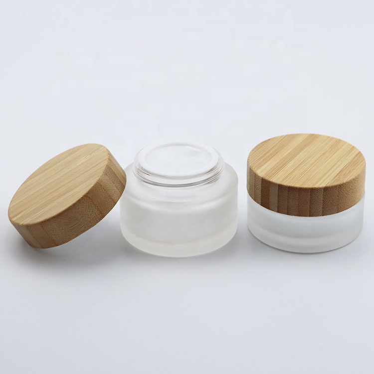 wholesale high quality glass jar with bamboo lid empty cosmetic clear frosted container