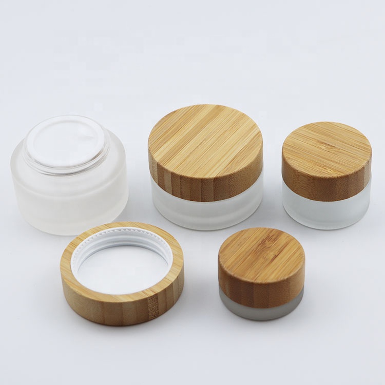 wholesale high quality glass jar with bamboo lid empty cosmetic clear frosted container