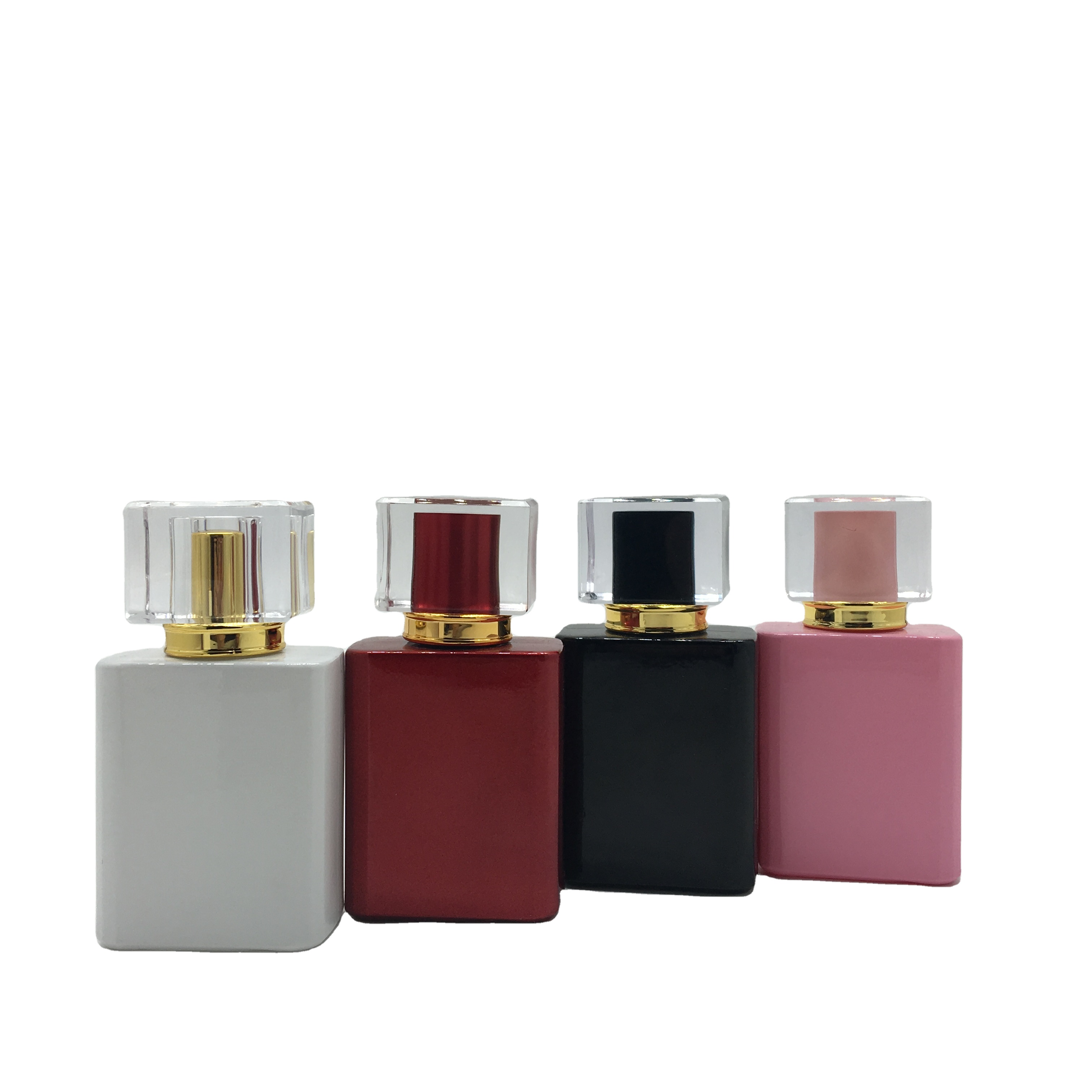 wholesale high quality red flat square 50ml glass perfume bottle