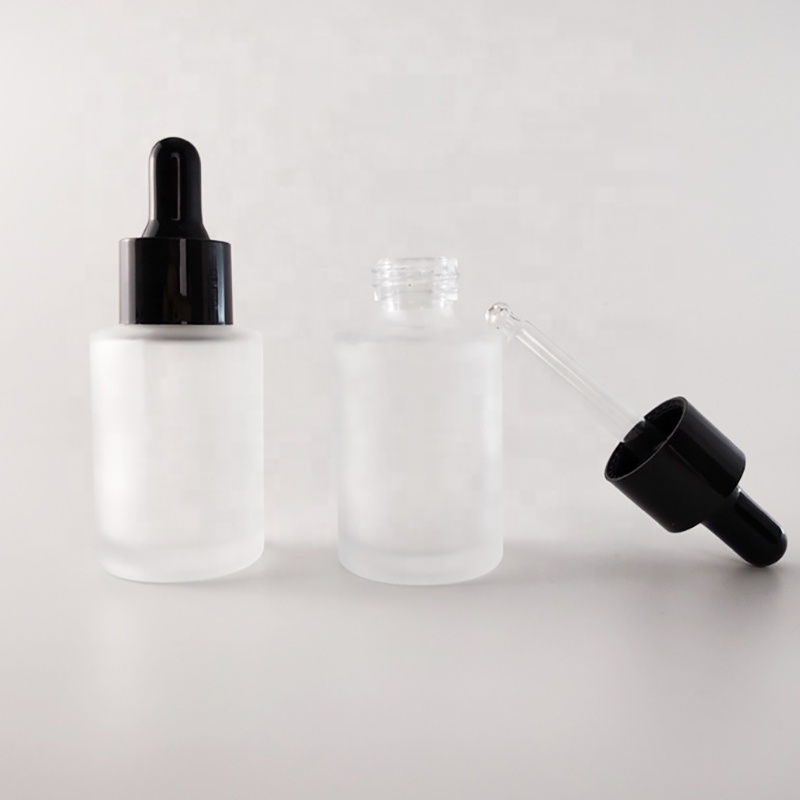 wholesale in stock frosted clear 30ml flat shoulder dropper glass bottle custom logo printing low moq
