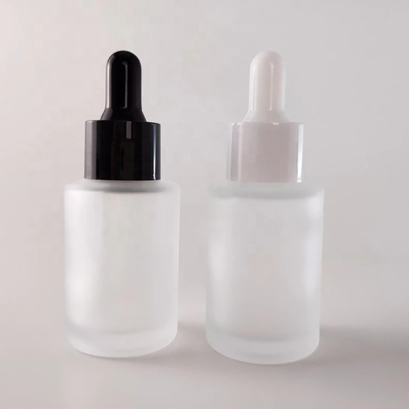 wholesale in stock frosted clear 30ml flat shoulder dropper glass bottle custom logo printing low moq