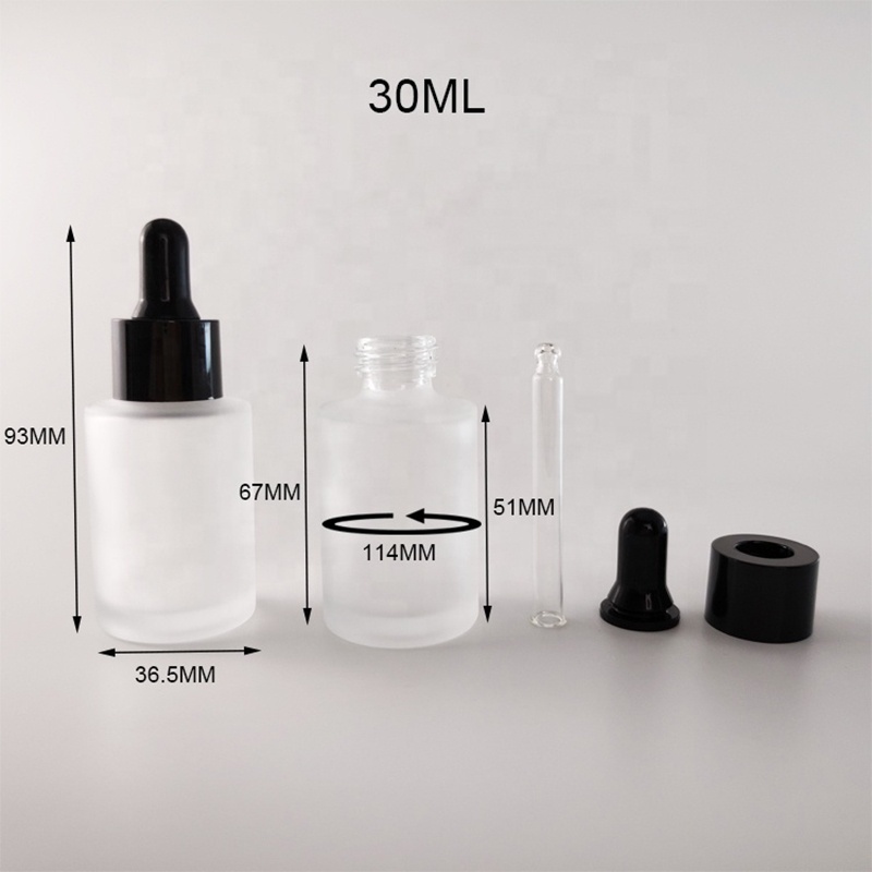 wholesale in stock frosted clear 30ml flat shoulder dropper glass bottle custom logo printing low moq