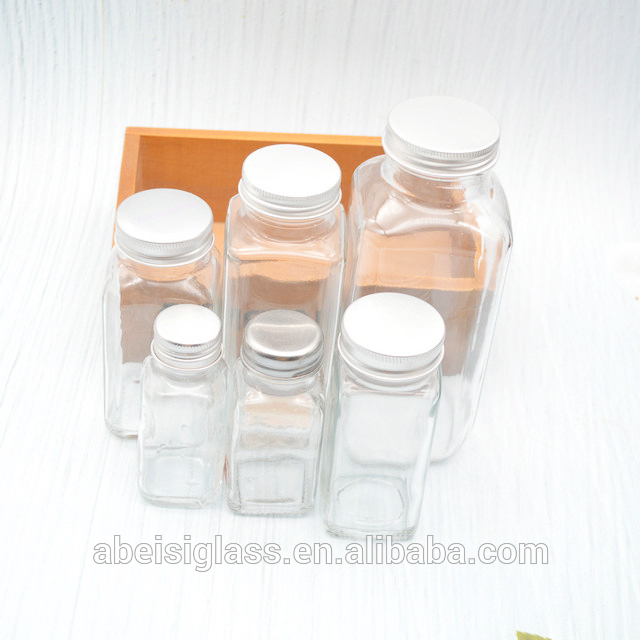 wholesale kitchen canisters condiment 60ml 80ml 120ml 180ml 240ml 480ml square glass square spice packaging jar