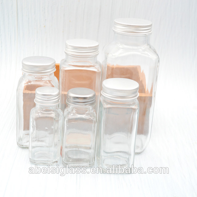 wholesale kitchen canisters condiment 60ml 80ml 120ml 180ml 240ml 480ml square glass square spice packaging jar