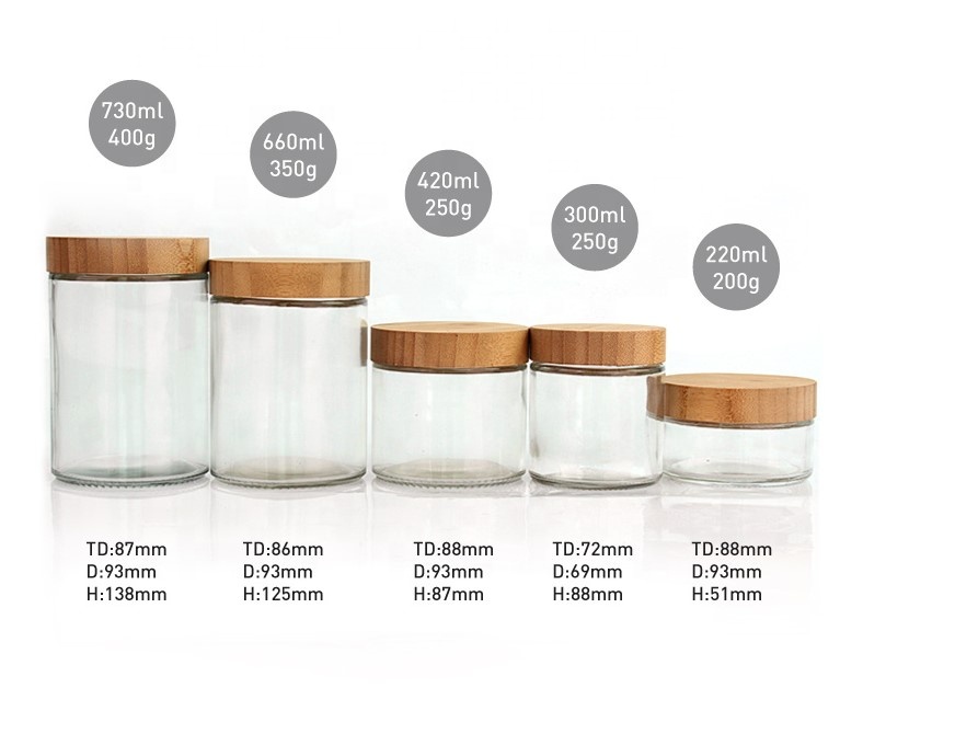 wholesale kitchen clear 14oz 420ml round spice glass storage jar container with bambo lid